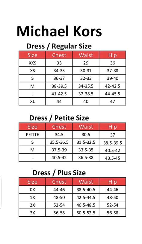 michael kors dress size chart.